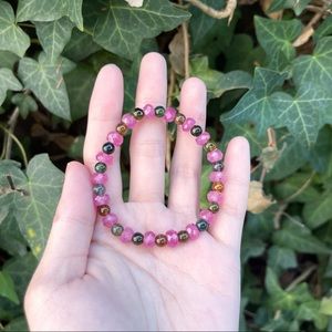 100% Natural Ruby/ Multi-Color Tourmaline Round/ Rondelle Bracelet - 7.6mm #1